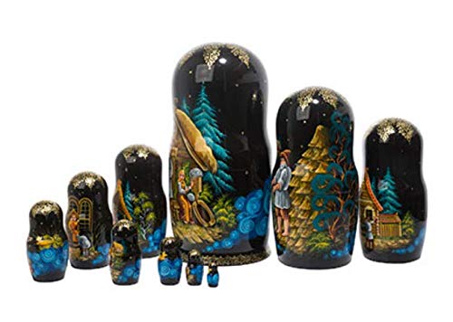 Golden Cockerel Russian Gold Fish Nesting Doll Collectible 10pc 10" Matryoshka