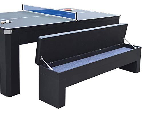 Hathaway Park Avenue 7-ft Pool Table Tennis Combination with Dining Top, Two Storage Benches - Black and Red Felt