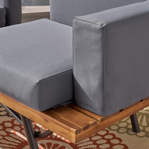 Kaimei Acacia Wood Outdoor Loveseat Set with Table - Patio Furniture - Natural Grey