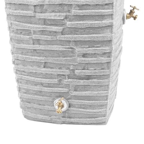 Good Ideas Impressions Riverwalk 50 Gallon Faux Slate Surface Dual Spigot Rain Barrel Light Granite 4 Pack