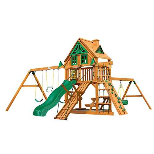 Gorilla Playsets Frontier Treehouse Wooden Swing Set Brown