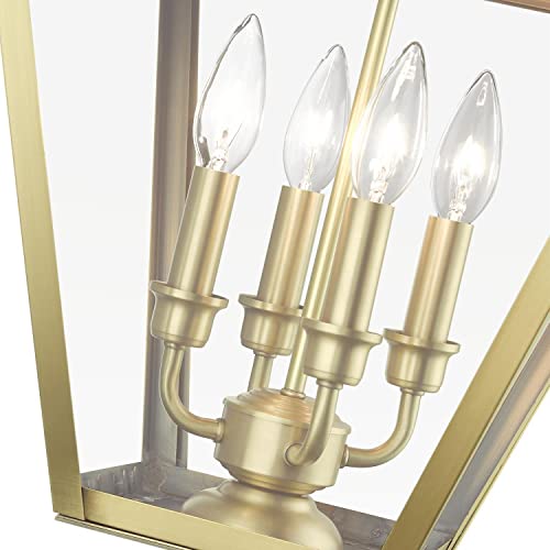 Livex Wentworth 4 Light Outdoor Post Top Lantern 27.5 Inches Tall Natural Brass