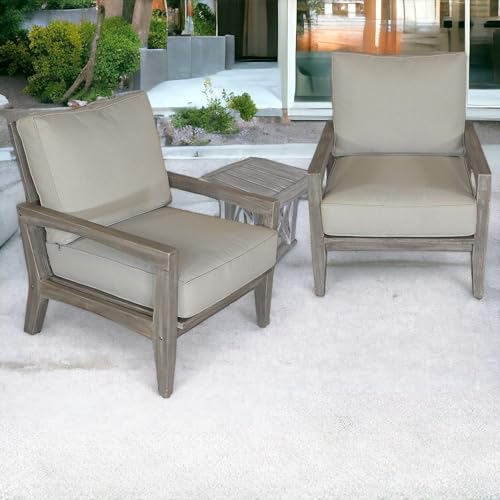 Courtyard Casual Surf Collection 3 Piece Bistro Set with Side Table and Club Chairs Driftwood Gray