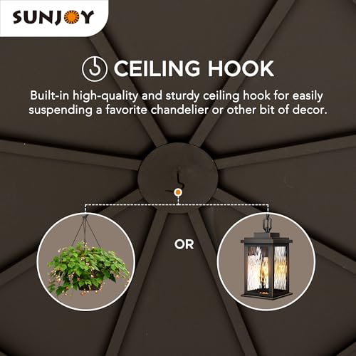 Sunjoy 15x15 ft. Octagon Hardtop Gazebo with Black Aluminum Roof Brown