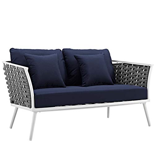 Modway Stance Outdoor Patio Modern Woven Rope Loveseat White Navy