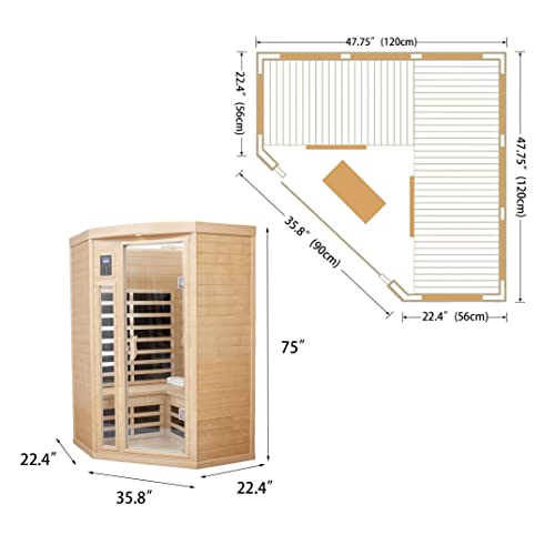 Xmatch Far Infrared Wooden Sauna Room 2-Person Corner 1600W Natural