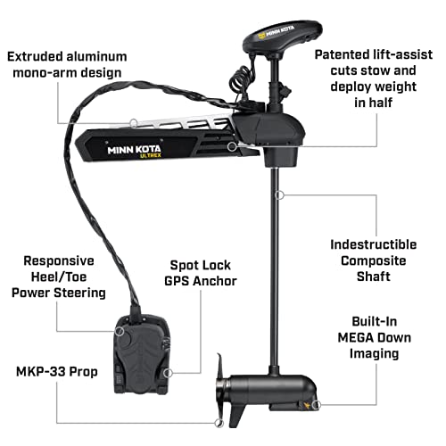 Minn Kota Ultrex Bow-Mount Motor with MEGA Down Imaging & i-Pilot Link GPS, 112 lbs Thrust, 52" Shaft Black