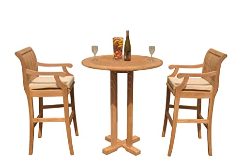 WholesaleTeak Grade-A Teak Wood Giva 3 Pcs Bar Set with 36" Round Table & 2 Arm Chairs