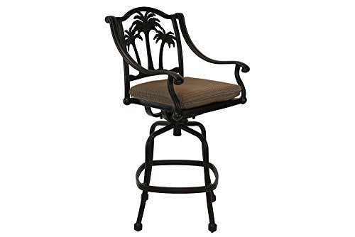 theWorldofpatio Palm Tree Cast Aluminum Powder Coated Barstool Set of 4 Antique Bronze
