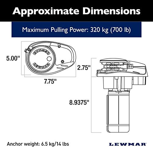 Lewmar V700 12V Vertical Windlass for 1/4" G4 Chain, 700 lbs Pull, 316 Stainless Steel, IP67 Rated, Multi