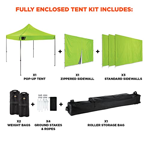 Ergodyne SHAX 6053 Fully Enclosed Pop Up Canopy Tent with Sidewalls 10ft x 10ft Lime