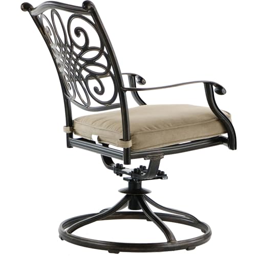 Hanover Traditions 5-Piece Outdoor Dining Set with Glass-Top Table and Swivel Rockers Tan