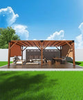 GAOMON 12x20 FT Wood Pergola with Retractable Shade Canopy Reddish-Brown