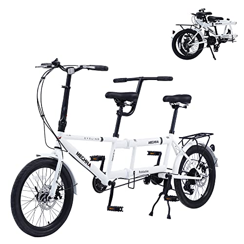 GOJLEX Foldable Tandem Bike 20”City Folding Bicycle White