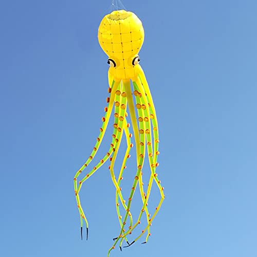 TiffyDance 3D Soft Inflatable Octopus Kite 40 Ft Yellow XX-Large