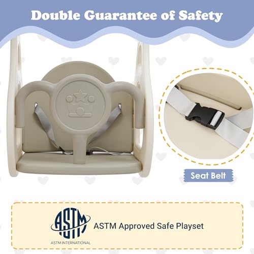 KZPFER 6-in-1 Toddler Slide and Swing Set Off-White/Grey