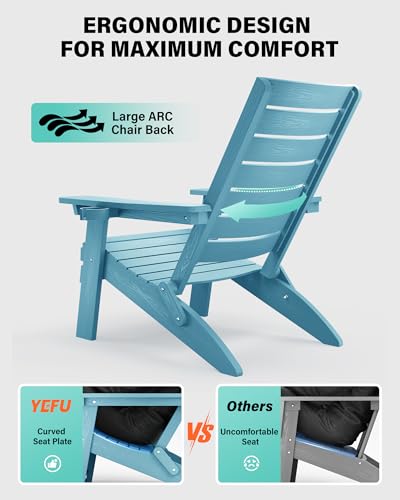 YEFU Folding Adirondack Chair Set of 4 with Arc Back & Cup Holder Blue