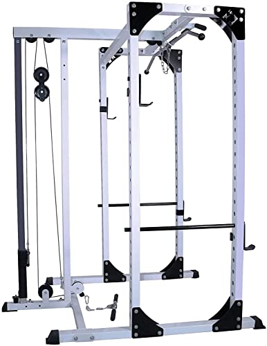Deltech Fitness Heavy Duty Squat Rack with LAT Attachment 1000 lb Capacity