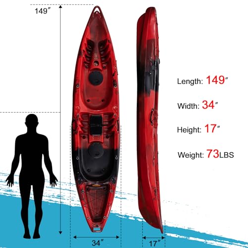 Hipicute 13FT Sit-on-Top Fishing Kayak for 2 Adults with Paddle & Comfortable Seat, Reddish Black