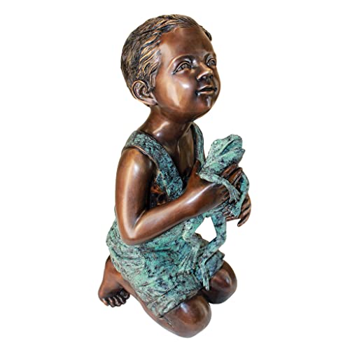 Design Toscano New Friend Boy with Frog Cast Bronze Garden Statue Two Tone Bronze & Verdigris