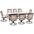 Hanover Fontana 9-Piece Rust-Resistant Aluminum Outdoor Dining Set Brown