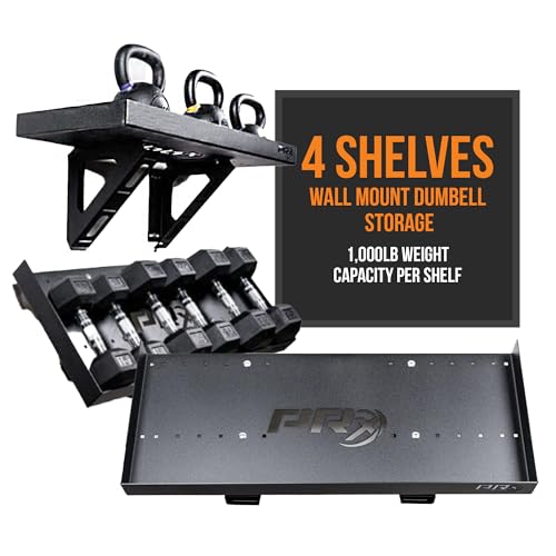 PRx Performance Dumbbell Storage Shelf Wall Mounted Black 4 Shelves