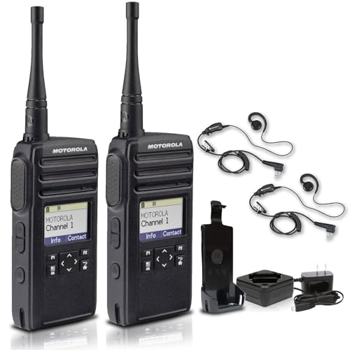 Motorola Solutions DTR700 Digital 2-Way Radio with 2 x HKLN4604 PTT Earpieces