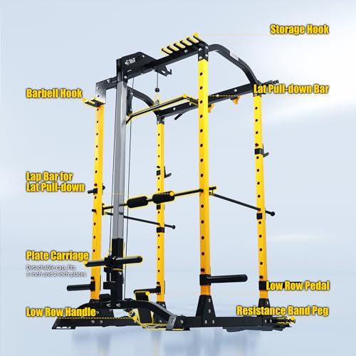 ToughFit Power Cage 1000lbs Squat Rack with Weights and Bar Set Black&Yellow