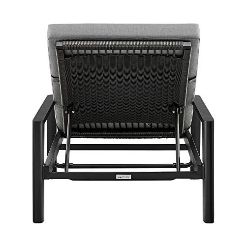 Armen Living Grand Modern Adjustable Metal and Wicker Outdoor Patio Chaise Lounge Chair Black
