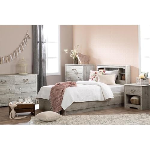 Home Square 2-Piece Bed and Nightstand Set Seaside Pine White