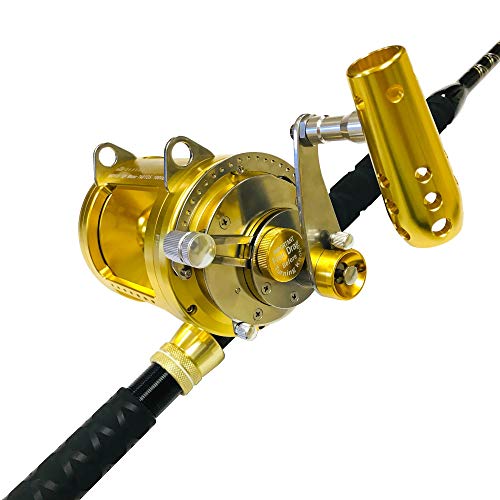 EAT MY TACKLE 50 Wide 2 Speed Fishing Reels on 60-80 Pound Tournament Rods Black (2 Pack)