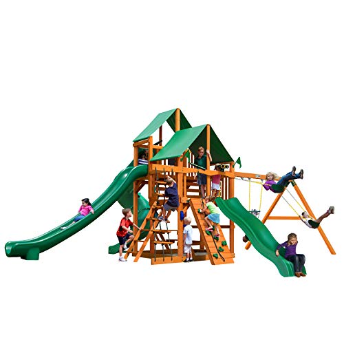 Gorilla Playsets Great Skye II Wood Swing Set with Green Vinyl Canopy Amber