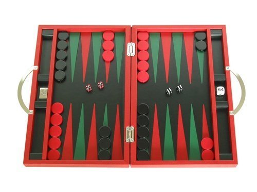 Zaza & Sacci Leather Backgammon Set 15" Travel Attache Case Red