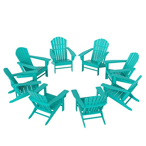 WestinTrends Dylan Adirondack Chairs Set of 8 All Weather Poly Lumber Outdoor Patio Turquoise