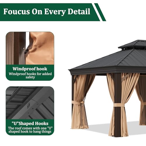 Sonegra 12' x 20' Permanent Hardtop Gazebo with Aluminum Frame and Double Roof Brown