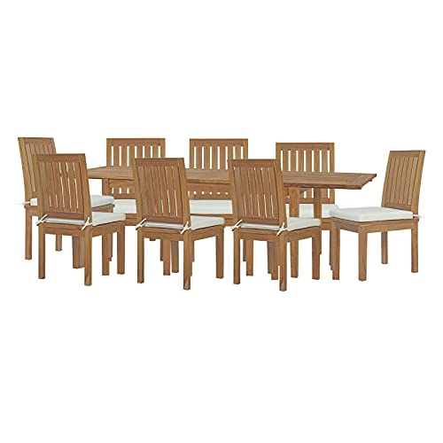 America Luxury - Outdoor Side Dining Chair and Table Set, Wood, Modern, White