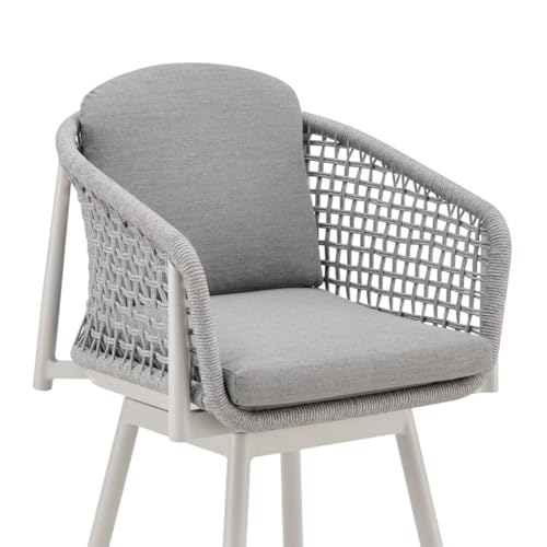 HomeRoots 40" Light Gray Metal Swivel Outdoor Counter Height Bar Chair with Footrest Grey
