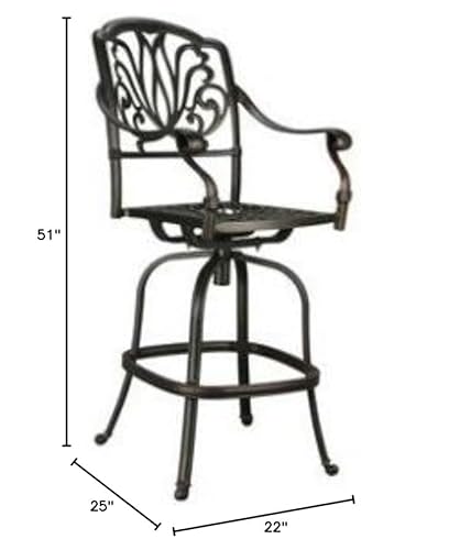 Patio Land Elizabeth Outdoor Patio Set 6pc Swivel Bar Stools Dark Bronze Aluminum with Sunbrella Sesame Cushions