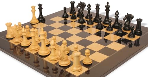 The Chess Store Copenhagen Staunton Chess Set Ebony & Boxwood with Black & Ash Burl Board 4.5" King