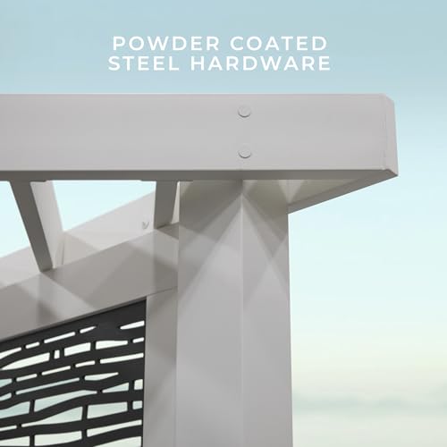 Backyard Discovery Ridgedale 12' x 8' Modern Galvanized Steel Cabana Pergola with Seating and Shade Sail, Terra Cotta Cushions