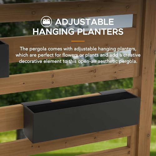 SummerCove Cedar Framed Pergola 10 x 10.5 ft with Adjustable Hanging Planters Wood Color