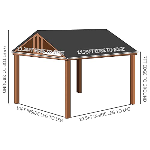 Outsunny 11' x 12' Hardtop Gazebo with Wooden Frame and Asphalt Roof Brown
