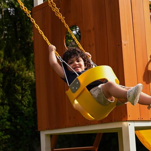 Avenlur Modern Wooden Outdoor Swing Set with Clubhouse & Slide Yellow