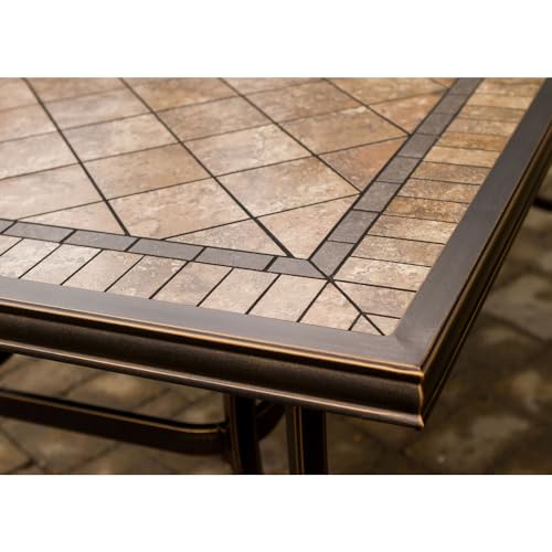 Hanover Fontana 7-Piece Patio Dining Set Rust Resistant Aluminum Outdoor Dining Set for 6 with Swivel Rockers and Tile-Top Table Tan