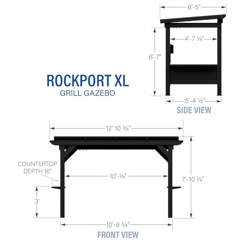 Backyard Discovery Rockport XL BBQ Grill Gazebo Pavilion with Hardtop Black