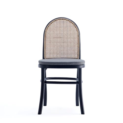 Manhattan Comfort Paragon Rattan Wicker Cane Side Outdoor Dining Chair Set of 4 with Grey Cushions