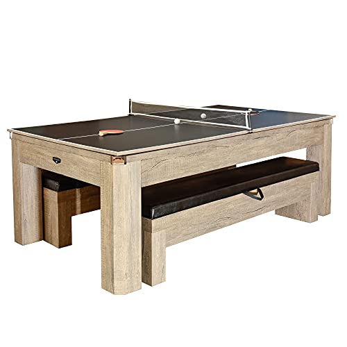 Hathaway Newport 7-ft Pool Table Combo Set with Benches Rustic Gray