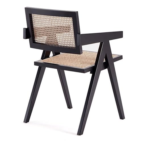 Manhattan Comfort Hamlet Rattan Wicker Cane Side Dining Chair Set of 2 Black/Natural