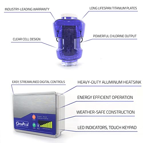CircuPool EDGE40 Salt Chlorine Generator | USA-Made | 7 Year Warranty | Electronic System for Pools up to 40,000 Gallons