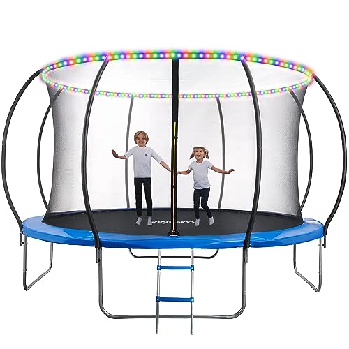 JOYBERRI 14 Ft Trampoline with LED Lights and Safety Enclosure Net Blue